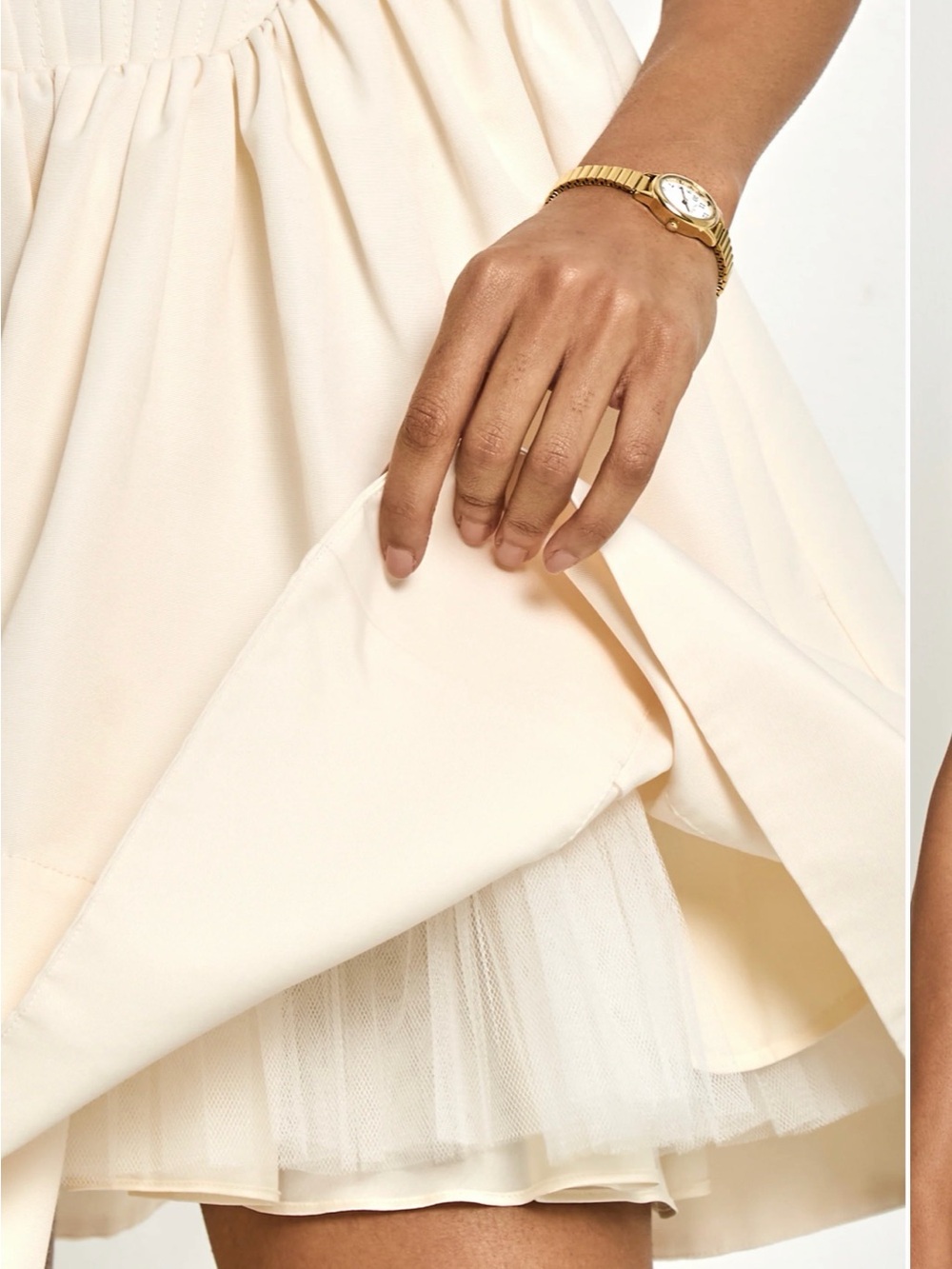 Cream Fit-and-Flare Dress with Square Bodice - Picture 2 of 10